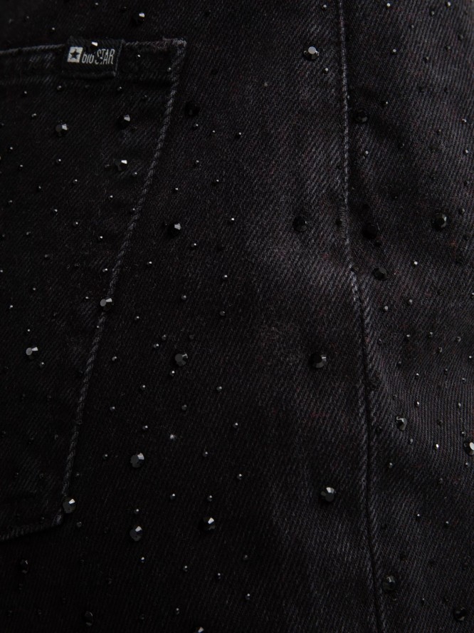 Jeansy damskie z prostą nogawką z cyrkoniami czarne Jade 925