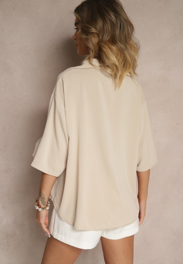 Beżowa Koszula Ozdobiona Kwiatami 3DTenisela