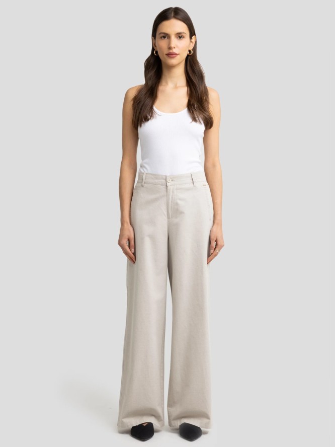 Spodnie damskie wide z dodatkiem lnu beżowe Maryliana 800