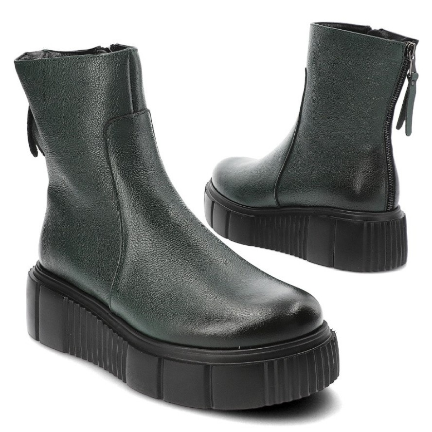 Zielone Botki Armodo Wygodne Obuwie Damskie Na Platformie