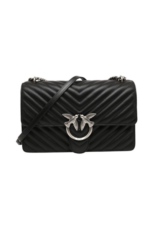 PINKO Czarna listonoszka damska ze srebrnymi okuciami Love One Classic