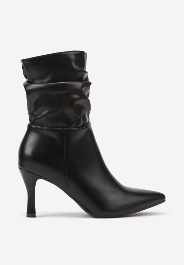 Czarne Marszczone Botki Vices na Szpilce Iinese