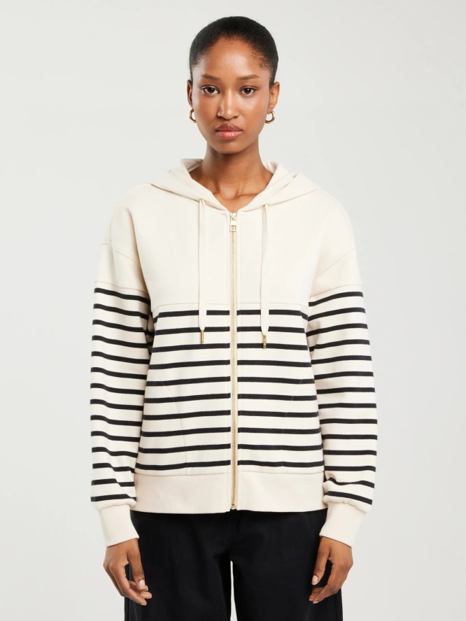 Bluza damska z kapturem rozpinana w paski kremowa Selina 103
