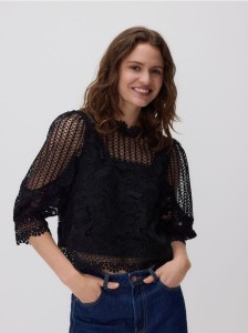 Ażurowa bluzka - czarny