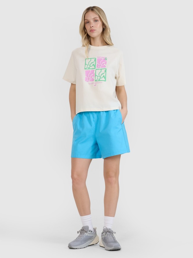 4F T-shirt oversize z nadrukiem damski - biały L