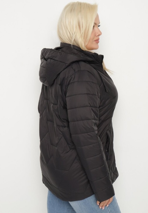 Czarna Kurtka Pikowana z Odpinanym Kapturem Nalaniel