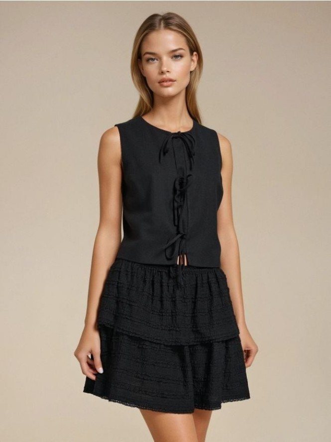 Spódnica midi z podwójną falbaną - czarny