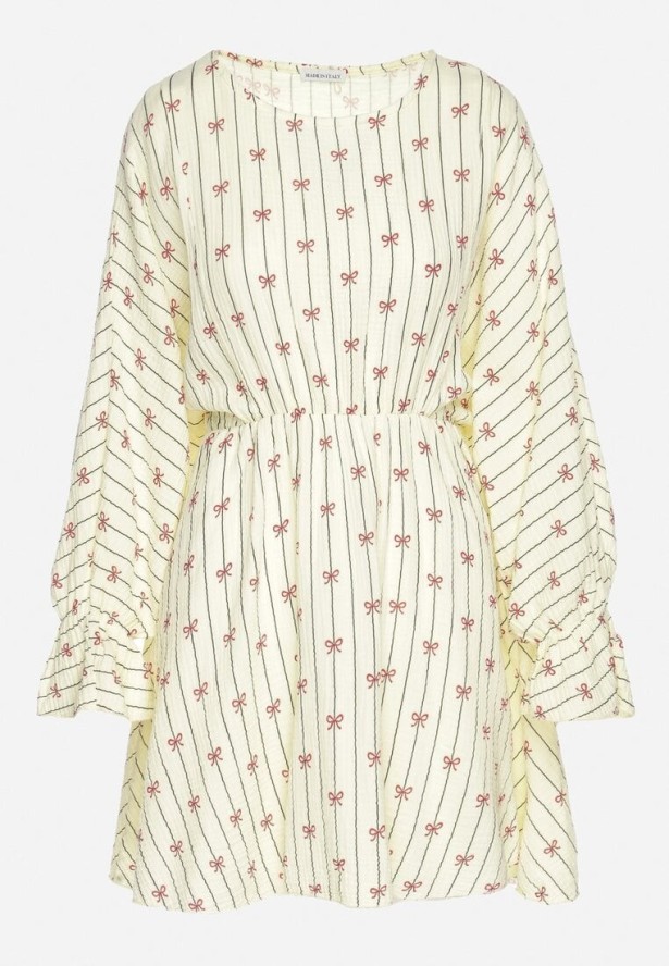 Żółta Bawełniana Sukienka w Paski z Kokardkami Xalriti