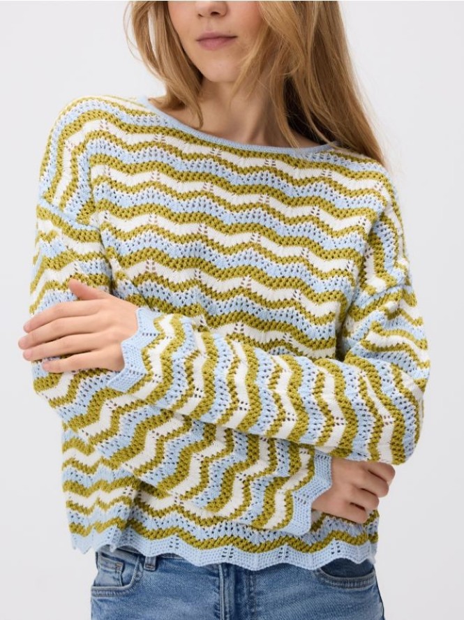 Bawełniany sweter w paski - jasnoniebieski