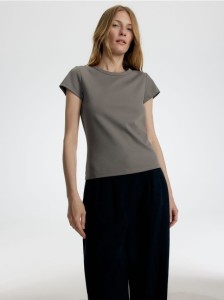 T-shirt z bawełny merceryzowanej - beżowy