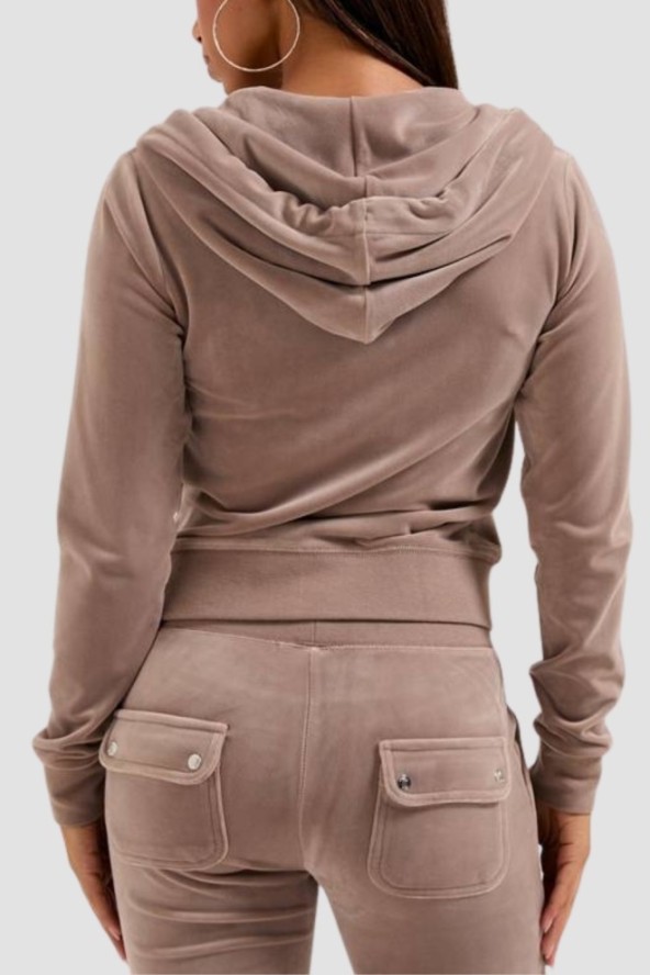 JUICY COUTURE Ciemno-beżowa bluza damska Robertson Hoodie, Rozmiar L