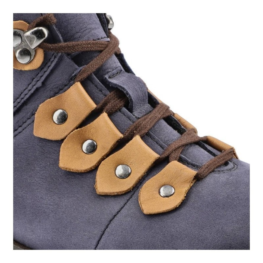 Granatowe Botki Pollonus Damskie Skórzane Obuwie