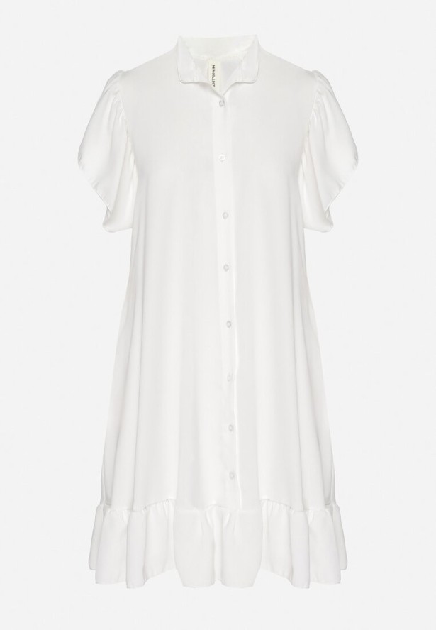 Biała Sukienka Koszulowa z Guzikami i Falbankami Tenalena