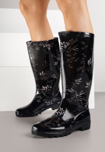 Czarne Kalosze ze Wzorem Liści Rilenella