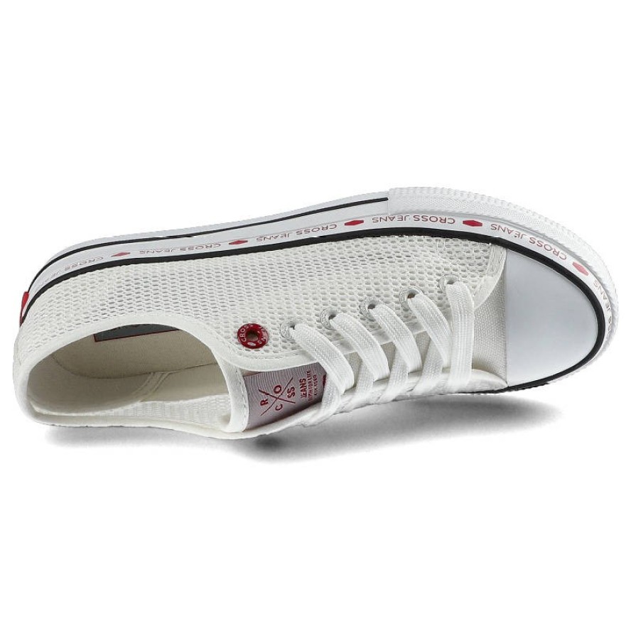 Trampki damskie Cross Jeans, z przewiewnego materiału tekstylnego o siatkowej strukturze z klasycznym sznurowaniem gumowym noskiem oraz płaską podesz