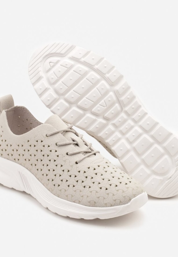 Jasnoszare Sneakersy z Ażurową Cholewką Uliravia