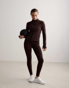 Damskie legginsy z wysokim stanem, squat proof, dla niskich Sense czekoladowe