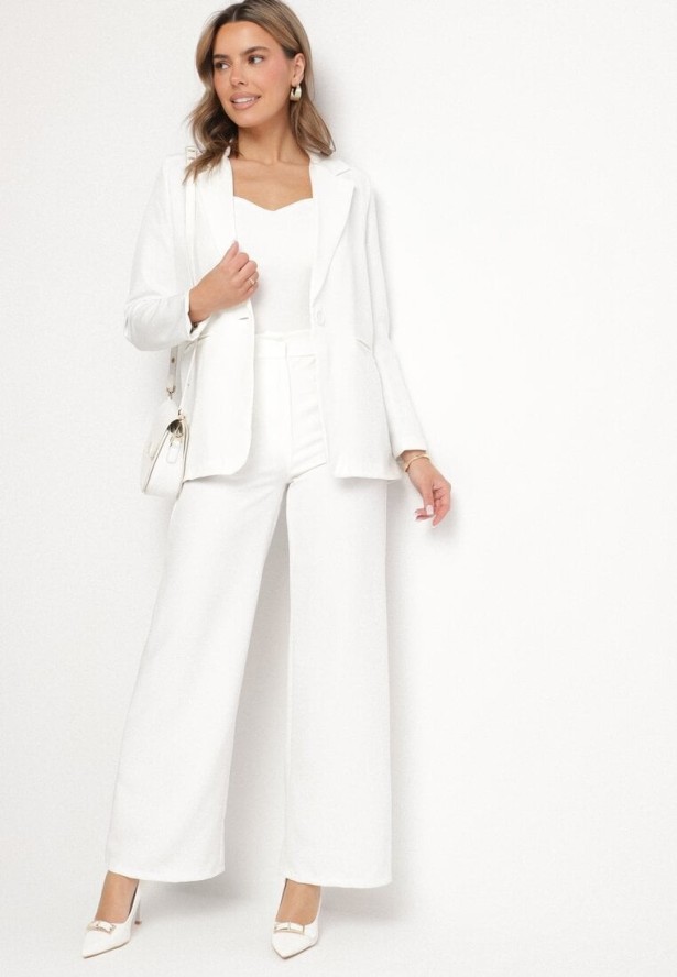 Białe Garniturowe Spodnie z Wysokim Stanem Vivisora