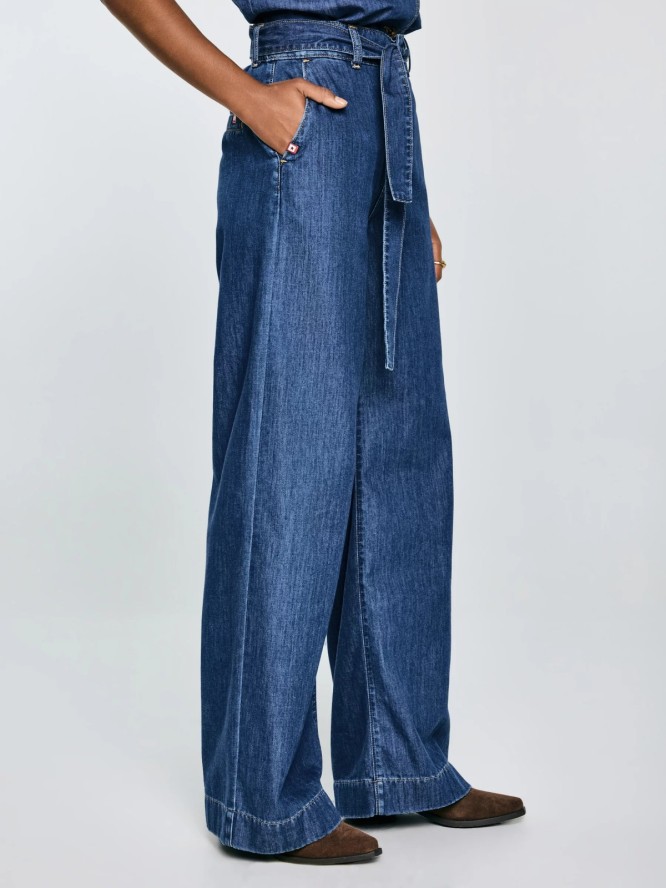 Jeansy damskie wide z paskiem granatowe Julii 398