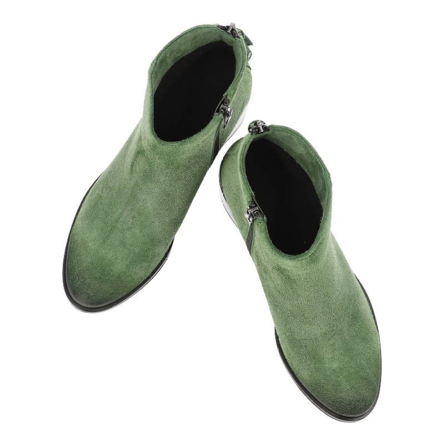 Zielone Botki Nessi Damskie Modne Obuwie Skórzane