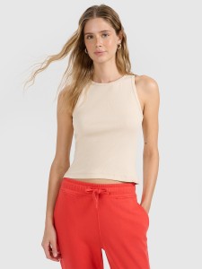 4F Top slim gładki damski - beżowy XS