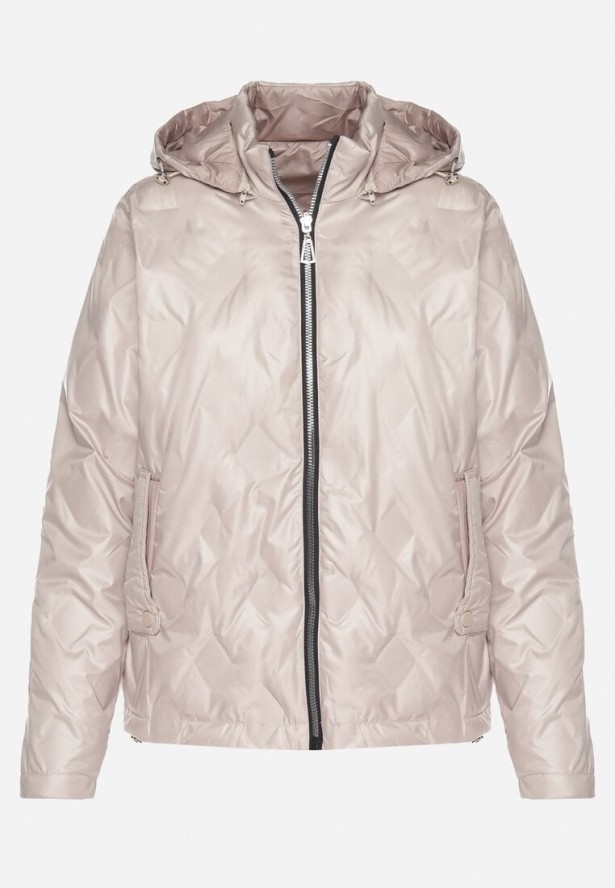 Beżowa Pikowana Kurtka o Dwustronnym Kroju z Odpinanym Kapturem Zeorina