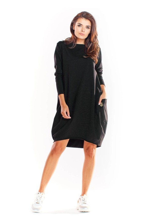 Bawełniana sukienka oversize z długim rękawem czarna