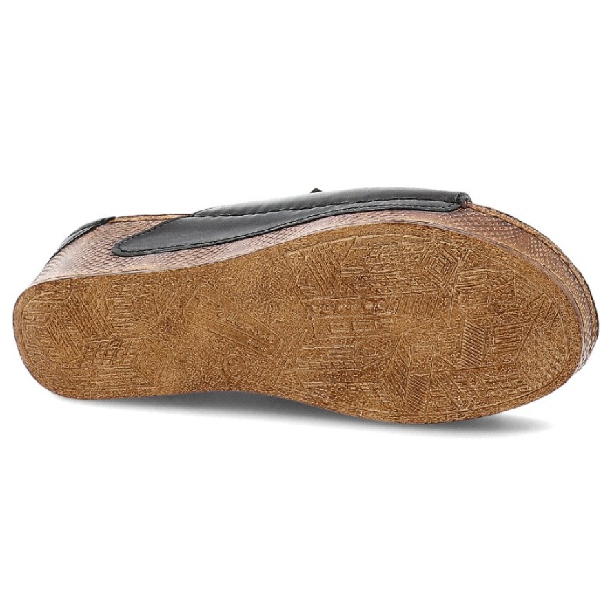 Czarne Klapki Armodo Modne Obuwie Damskie Na Koturnie