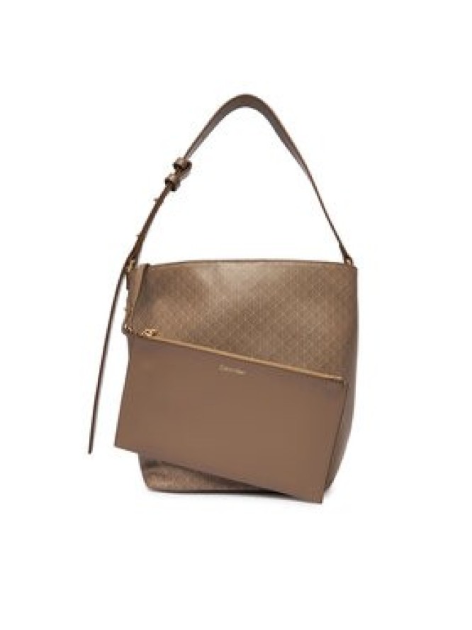 Calvin Klein Torebka Emblem Aop Medium Bucket LV04F3365G Beżowy