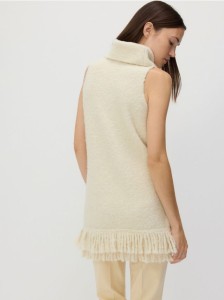 Dzianinowa kamizelka z golfem - kremowy