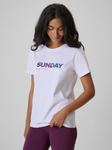 4F T-shirt regular z nadrukiem damski - biały L