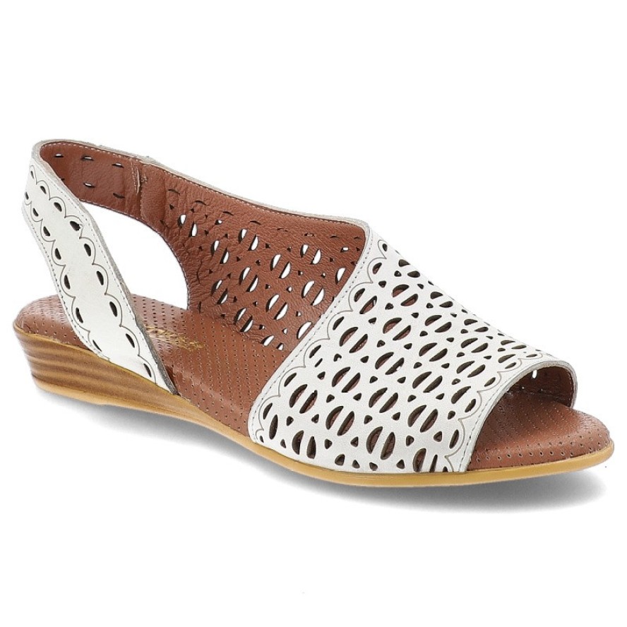 Sandały damskie Artiker, eleganckie ze skóry naturalnej wsuwane na płaskim obcasie, białe, 56C2549