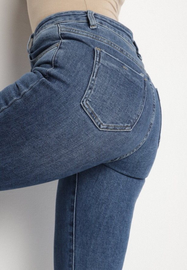 Niebieskie Elastyczne Jeansy o Kroju Dzwonów Zenaia