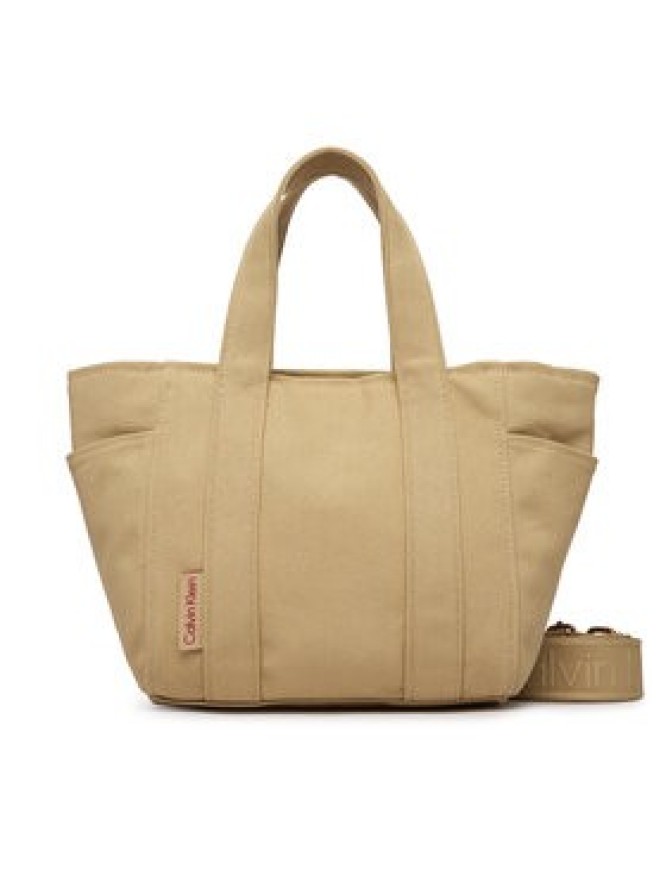 Calvin Klein Torebka Webbing Strap Canvas Small Tote LV04F3384G Beżowy