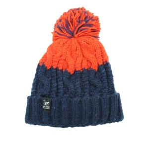 Czapka pomponem –rozmiar uniwersalny –podszewka –unisex (granatowo-pomarańczowa)