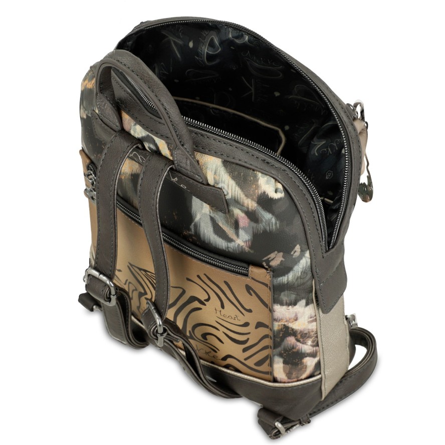 Plecak damski Anekke, mały z ozdobną grafiką z 1 komorą zamykany na zamek, kolorowy, 41705-295