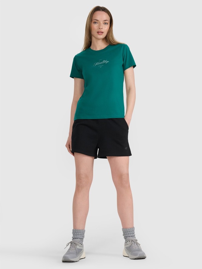 4F T-shirt regular z nadrukiem damski - turkusowy L