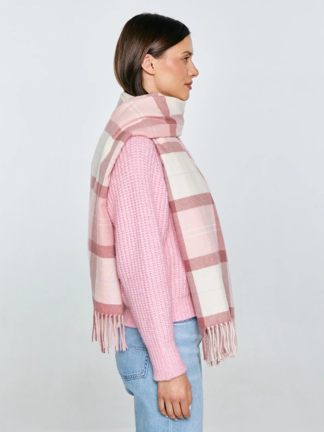Szal damski w kratę różowy Saikas 601