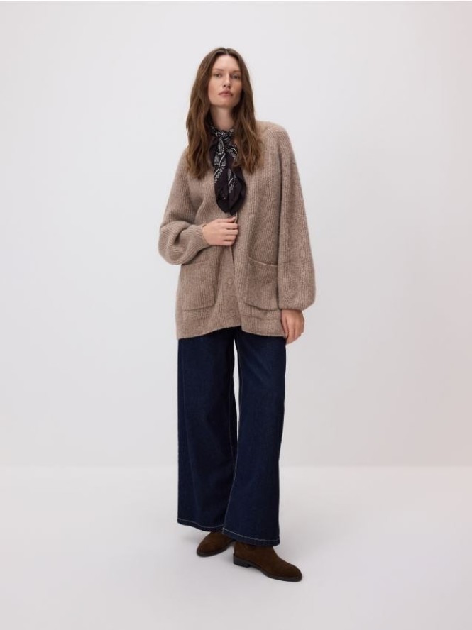 Kardigan z wełną - beżowy