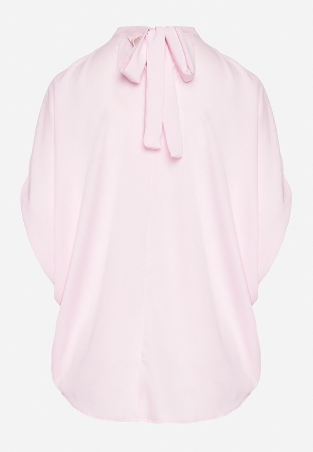 Różowa Bluzka Ozdobiona Stójką i Wiązaniem Rinelea