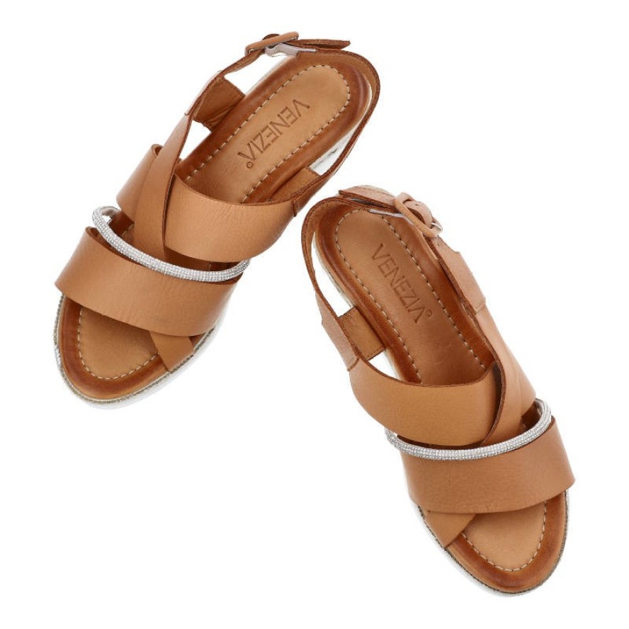 Brązowe Sandały Venezia Skórzane Eleganckie Buty