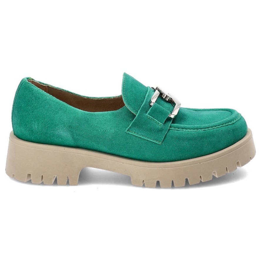 Zielone Półbuty Lemar Modne Skórzane Obuwie