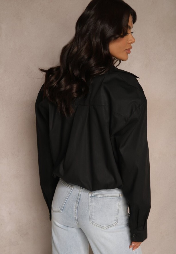 Czarna 2w1 Koszula z Bawełny i Top na Ramiączkach z Koronką Telowena