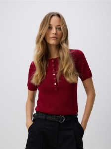 Sweter z krótkimi rękawami - karminowy