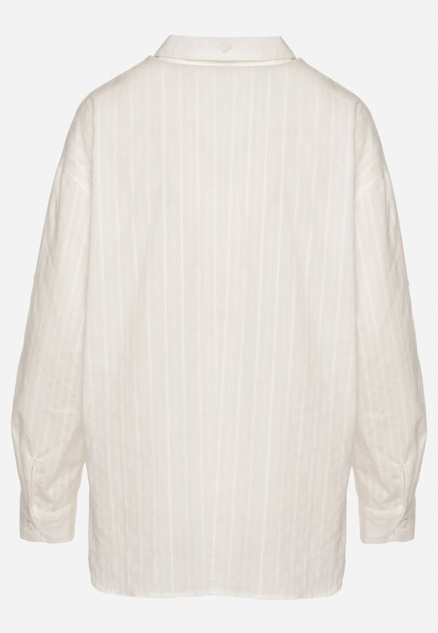 Biała Koszula z Bawełny w Paski Tolisianne