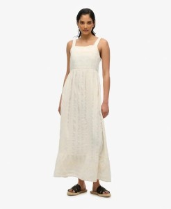 superdry Sukienka maxi warstwowa z 100% bawełny – Dusty Ecru