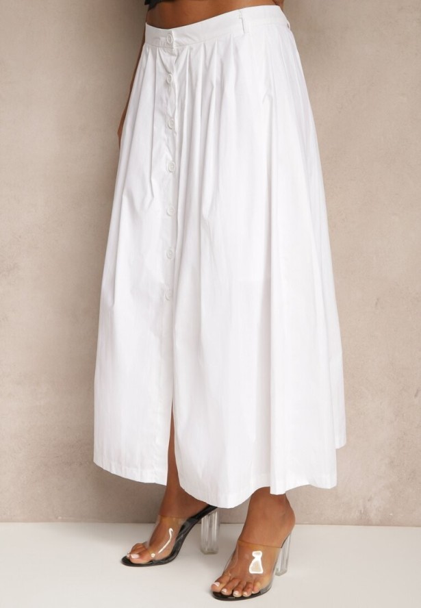 Biała Rozkloszowana Spódnica z Bawełny Haluvia