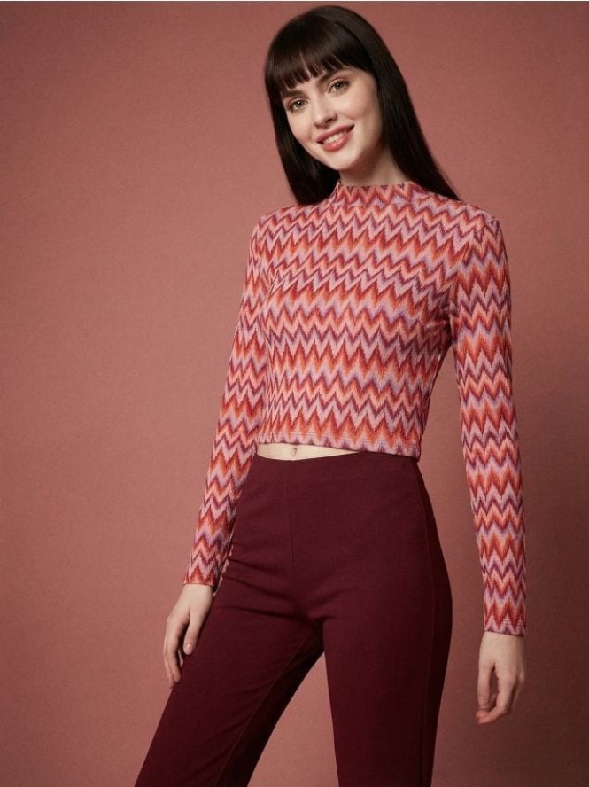 Żakardowa bluzka z golfem - wielobarwny