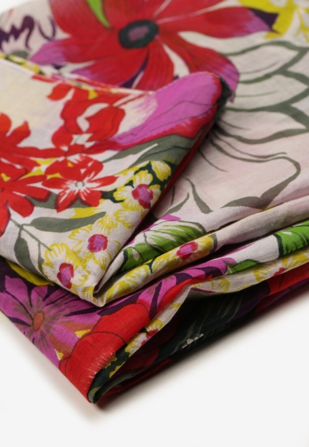 Fioletowo-Różowy Bawełniany Szalik Apaszka z Kwiecistym Motywem Junibia