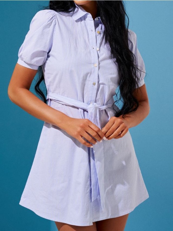 Bawełniana sukienka mini w paski - wielobarwny